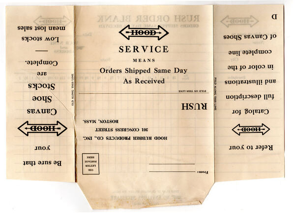 Hood Service order blank — Hood Rubber Company archive