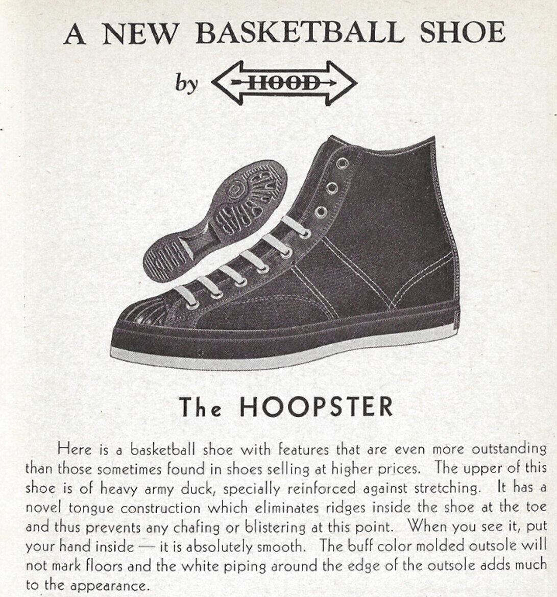 1937 Hood catalogue page headed A NEW BASKETBALL SHOE by HOOD, introducing the Hoopster.